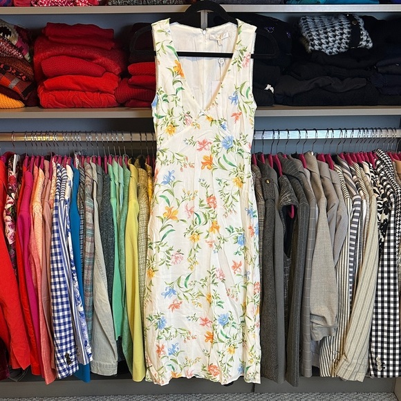 Wayf Dresses & Skirts - WAYF white/multicolor floral sleeveless back zipper/tie midi dress size XS NWT